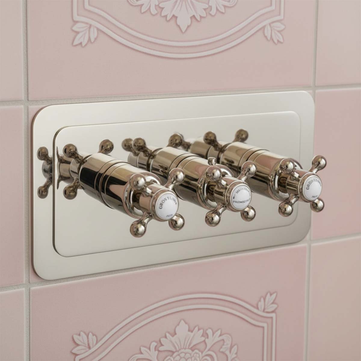 Vintage style dual outlet concealed shower valve - brushed nickel 