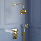 Vintage style gold shower head and arm set