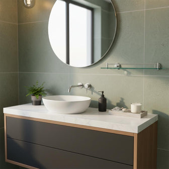 Wall-Mounted Glass Bathroom Shelf with Stainless Steel Rail- 520mm Secondary image