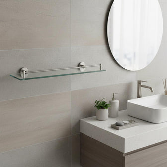 Wall-Mounted Glass Bathroom Shelf with Stainless Steel holder - 520mm Main image