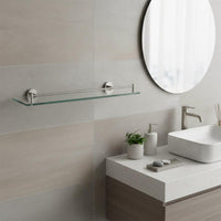 Wall-Mounted Glass Bathroom Shelf with Stainless Steel holder - 520mm