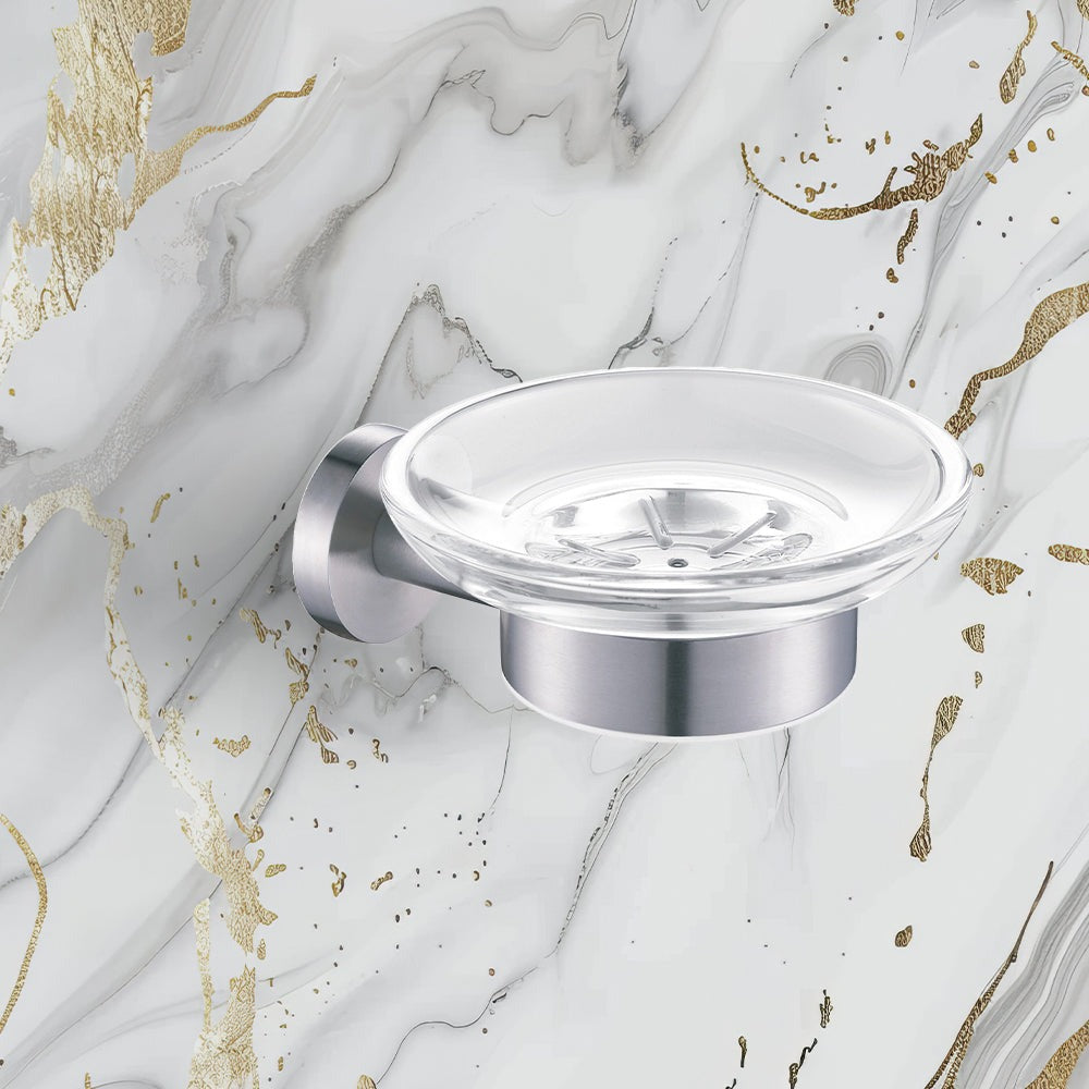 Wall Mounted Glass And Stainless Steel Soap Dish