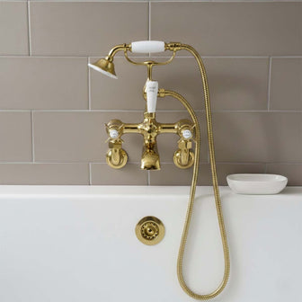 Wall-Mounted Traditional Bath Tap with Shower Attachment - Gold Main image