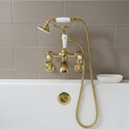 Wall-Mounted Traditional Bath Tap with Shower Attachment - Gold