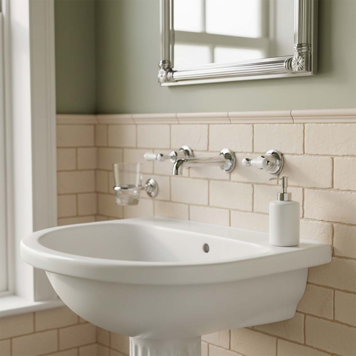 Wall-Mounted Victorian 3-Hole Lever Basin Mixer Tap