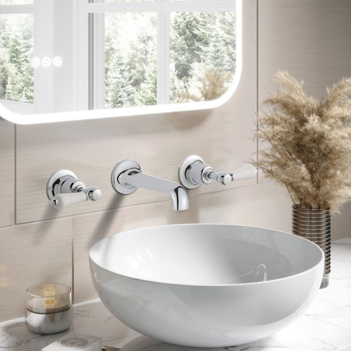 Wall-Mounted Victorian 3-Hole Lever Basin Mixer Tap Main image