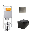 Wall Hung Rimless Toilet with Seat & 1.2m Slim Concealed Cistern W.C Frame and Stainless Steel Flush Plate Set