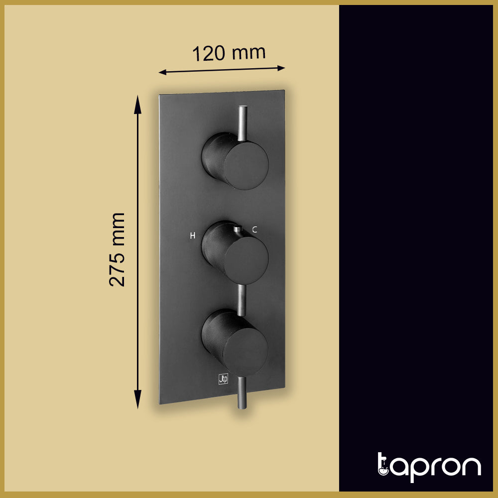 Thermostatic Concealed 3 Outlet Shower Valve, Vertical - Matt Black Secondary image