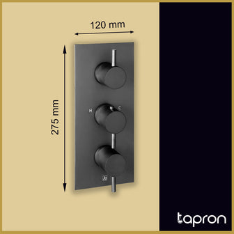 Thermostatic Concealed 3 Outlet Shower Valve, Vertical - Matt Black Secondary image