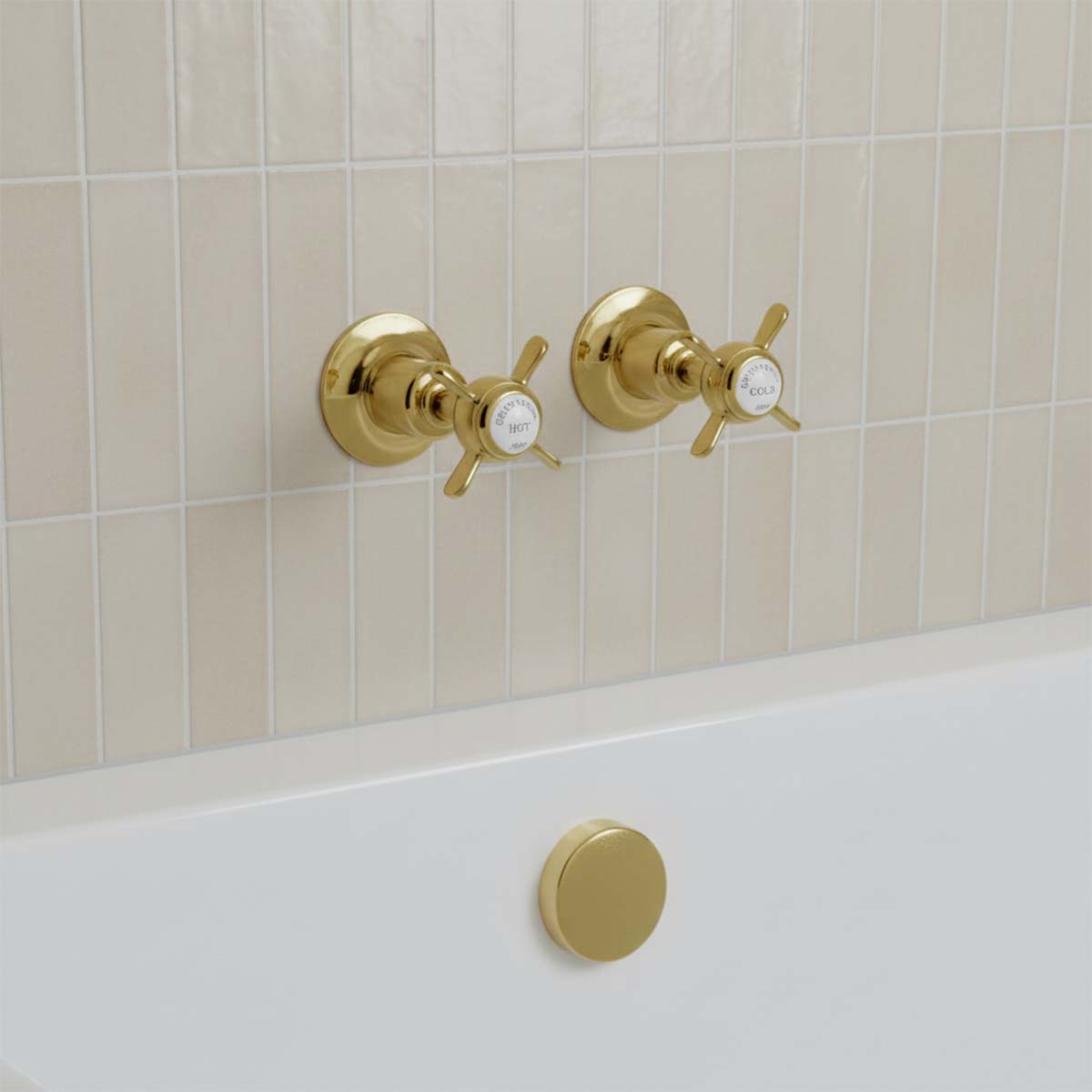 Wall Mounted Pinch On/Off Bath Valves - Gold