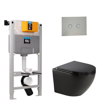 Black Wall Mounted Rimless Toilet with Seat & 0.980m W.C Frame and Chrome Flush Plate Set Secondary image