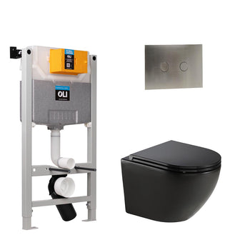 Black Wall Mounted Rimless Toilet with Seat & 0.980m W.C Frame and Stainless Steel Flush Plate Set Secondary image