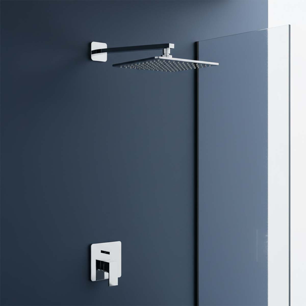 Wall Mounted Square Shower Head and Arm Chrome 