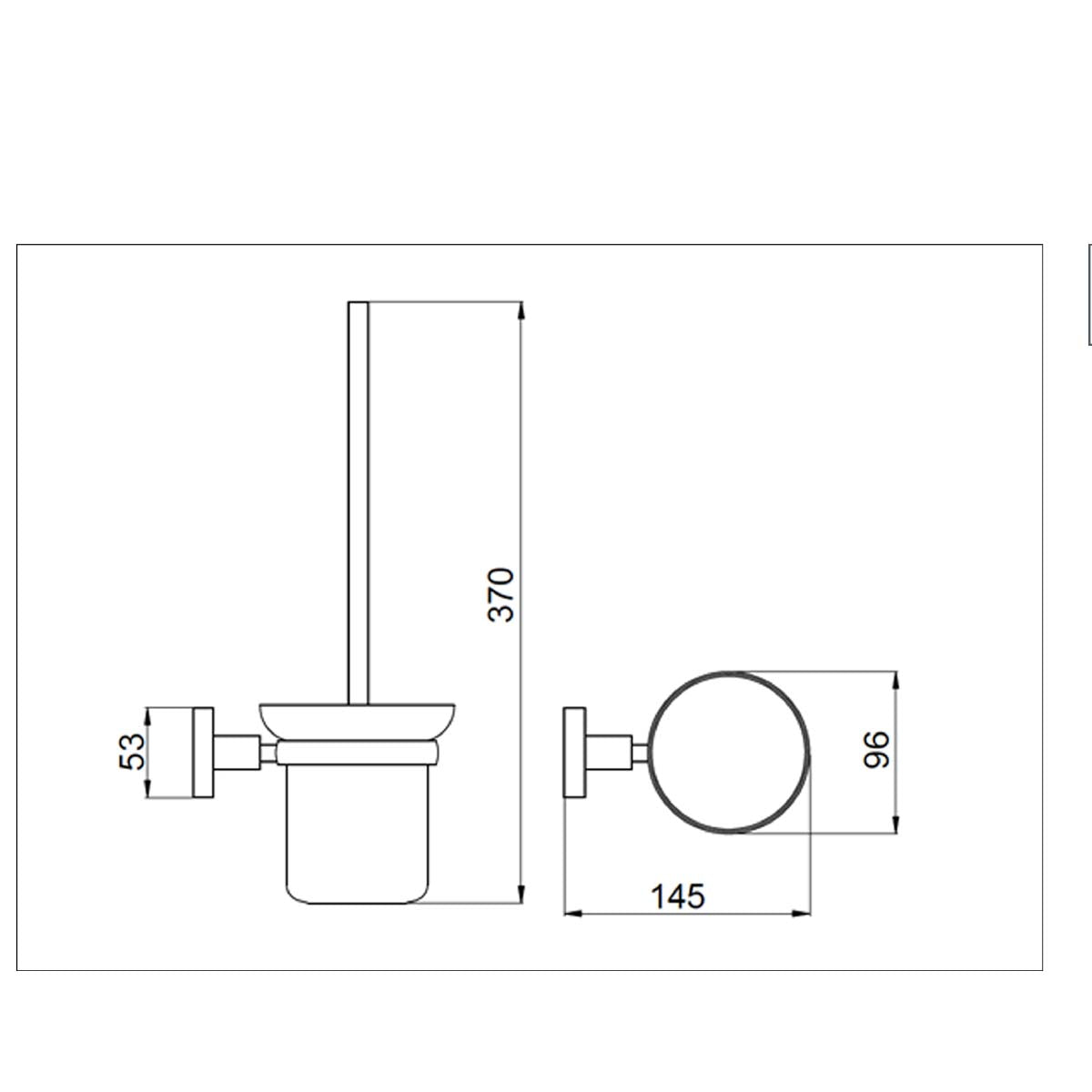 Wall Mounted Toilet Brush Holder with Brush - Chrome and Frosted Glass technical 
