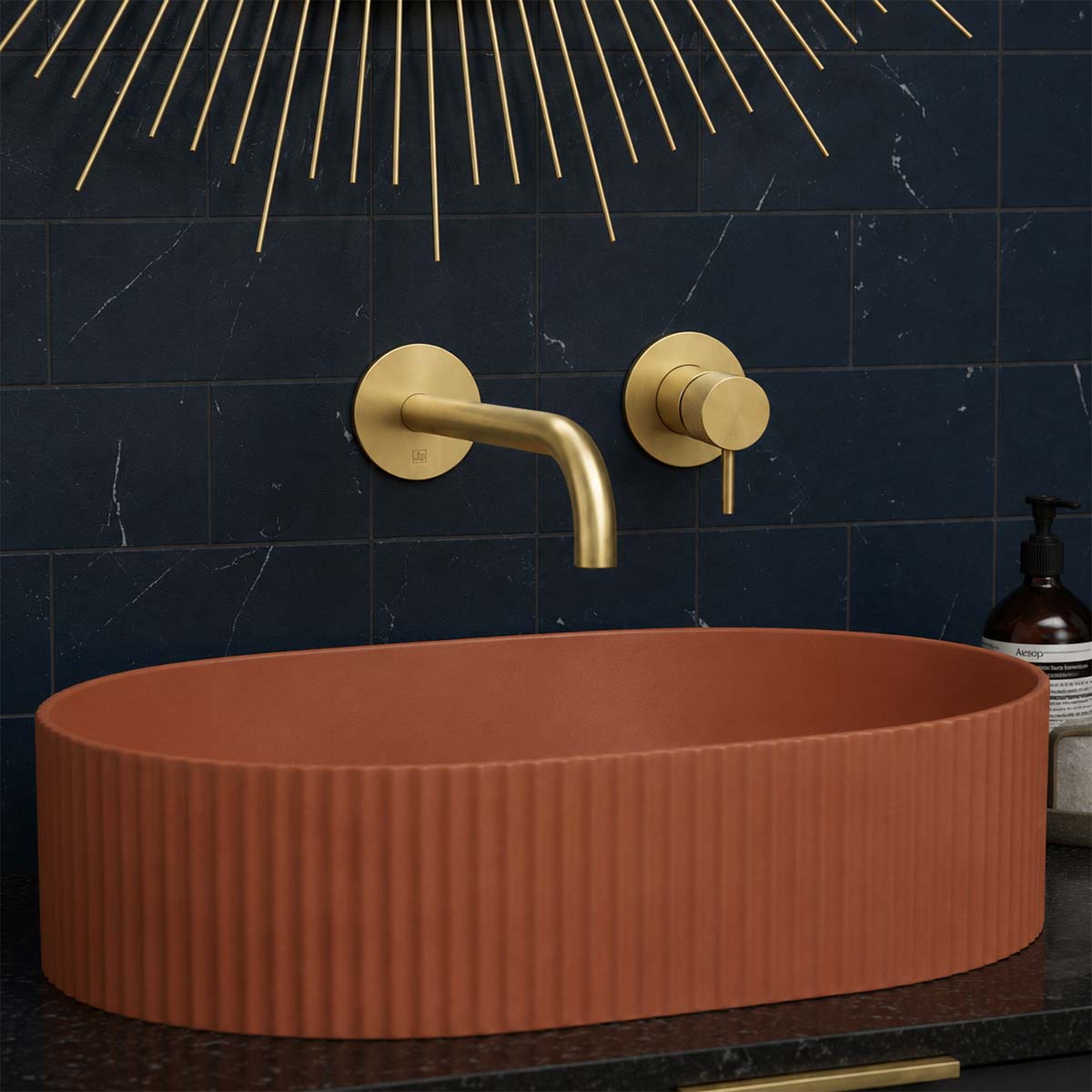 Wall mounted basin mixer tap brushed brass 