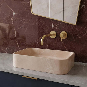 Wall mounted basin mixer tap brushed brass 150mm spout Main image