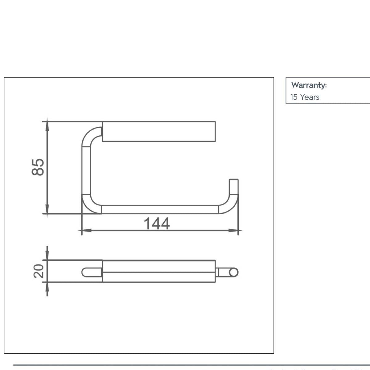 Wall mounted toilet roll holder technical drawing