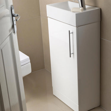 White Floor Mounted Vanity Unit with Single Door and Basin