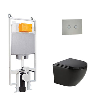 Black Wall Hung Rimless Toilet with Seat & 1.2m Slim Concealed Cistern W.C Frame and Chrome Flush Plate Set Secondary image