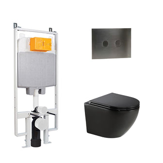 Black Wall Hung Rimless Toilet with Seat & 1.2m Slim Concealed Cistern W.C Frame and Brushed Black Flush Plate Set Secondary image