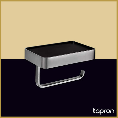 Black Toilet Roll Holder with Mobile Phone Shelf-Tapron