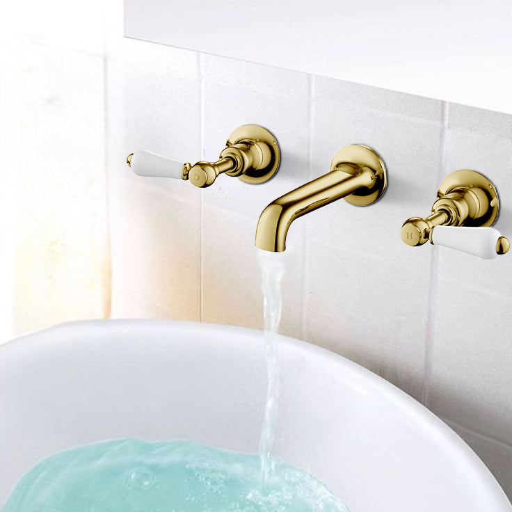 gold basin tap 3 hole wall mounted