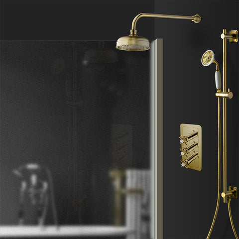 gold concealed thermostatic shower valve for 2 outlets