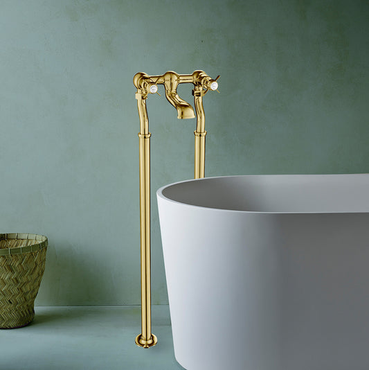 Gold Freestanding Crosshead Bath Filler Tap 1000