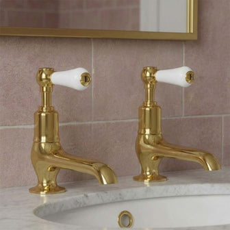 antique gold traditional basin pillar taps Main image