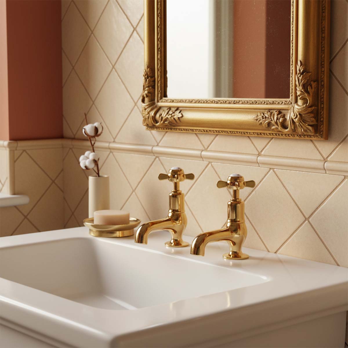 basin pillar taps - antique gold 