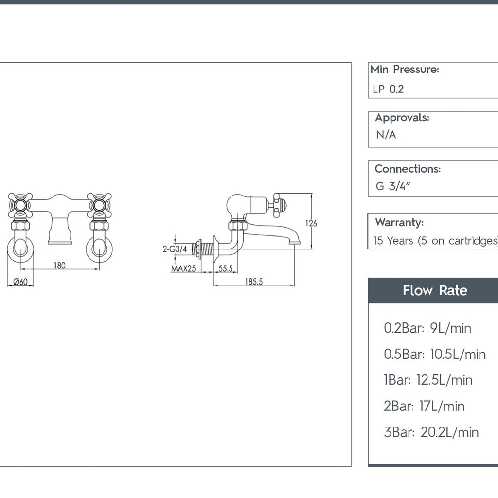 bath filler tap wall mounted technical drawing 