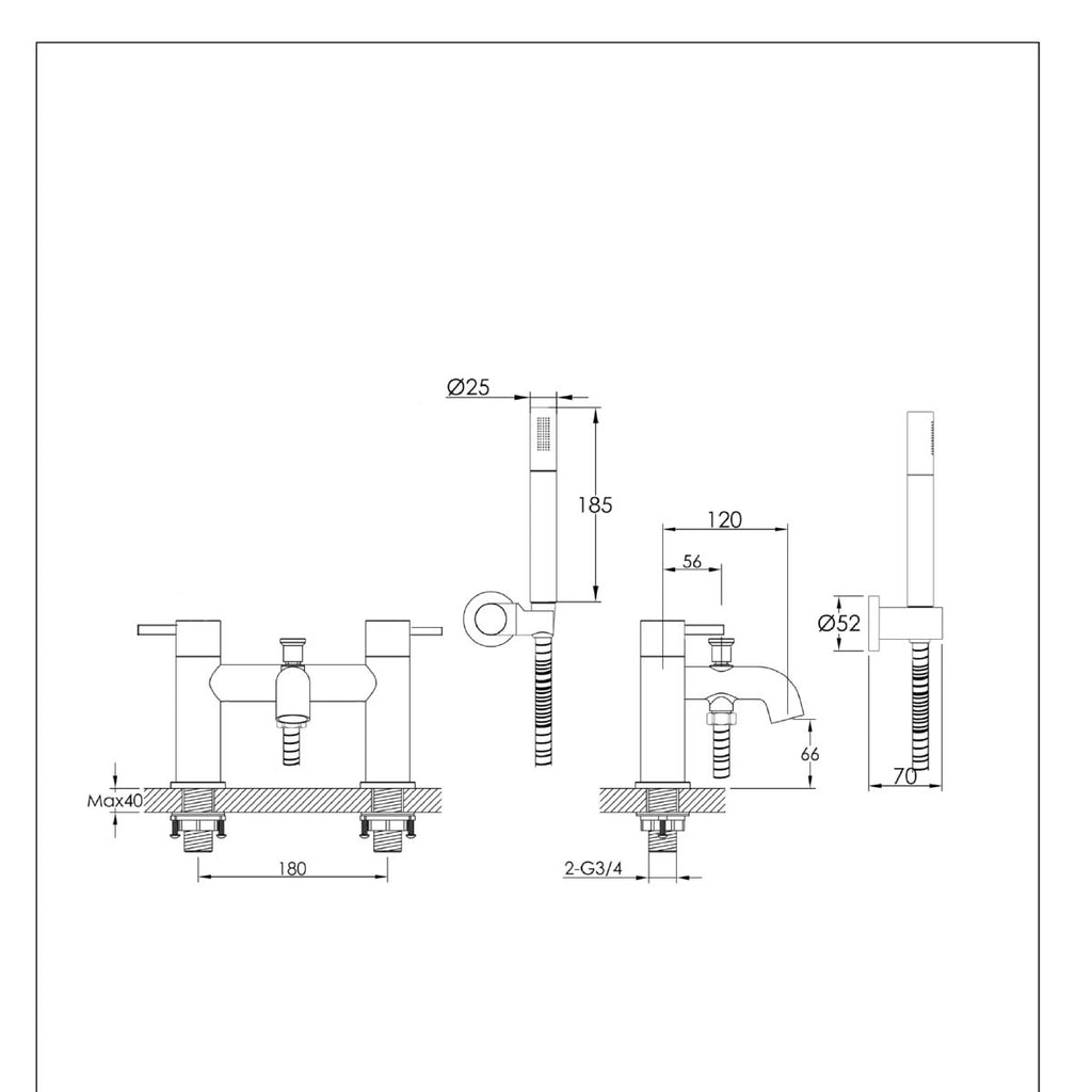 bath filler tap with shower mixer deck mounted- bronze