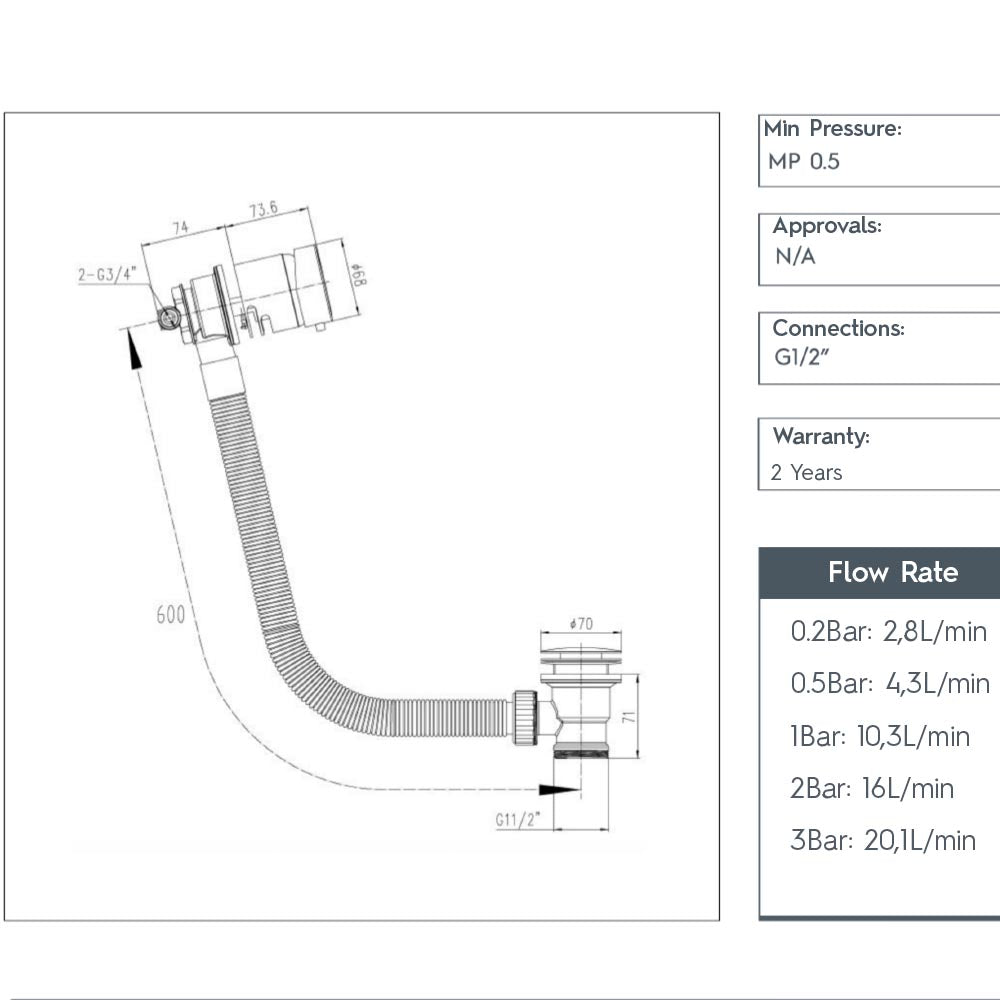 On/Off and Temperature Control Exofil, with Overflow, Click-Clack, 60cm Secondary image