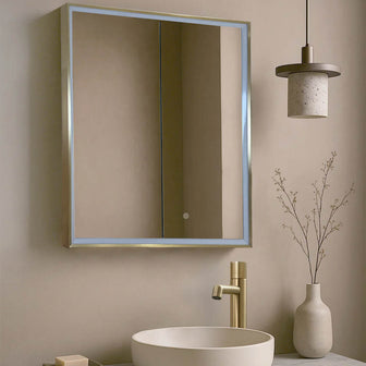 brushed brass bathroom cabinet with shaver socket Main image