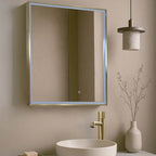 brushed brass bathroom cabinet with shaver socket