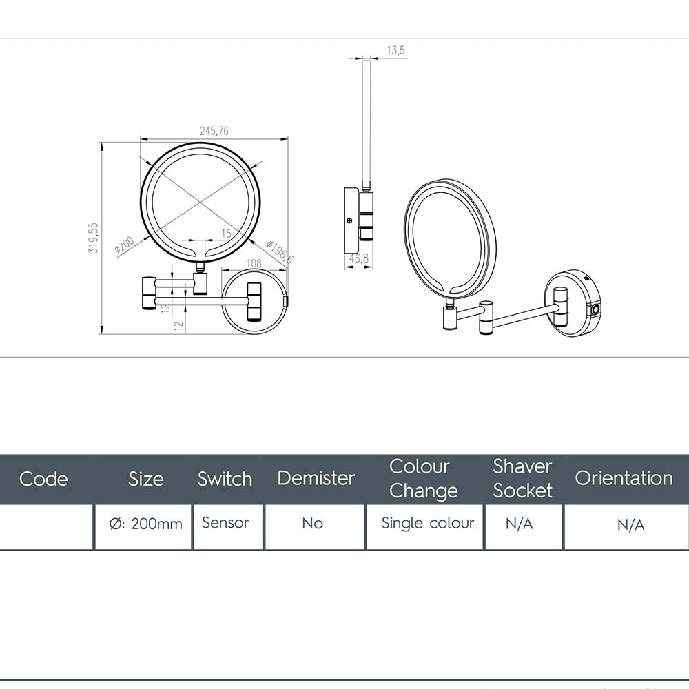 Double Sided LED 3X Magnifying Mirror - Chrome Secondary image