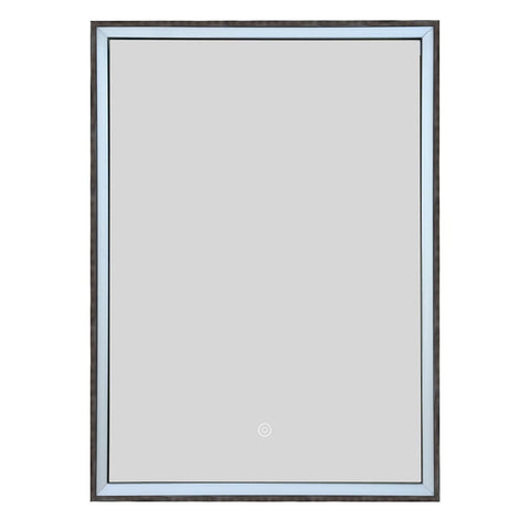 bathroom mirror with single door and LED brushed black frame