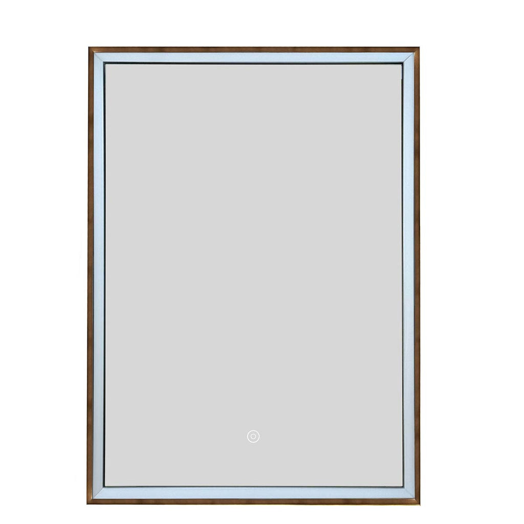 bathroom mirror with single door and LED brushed bronze frame