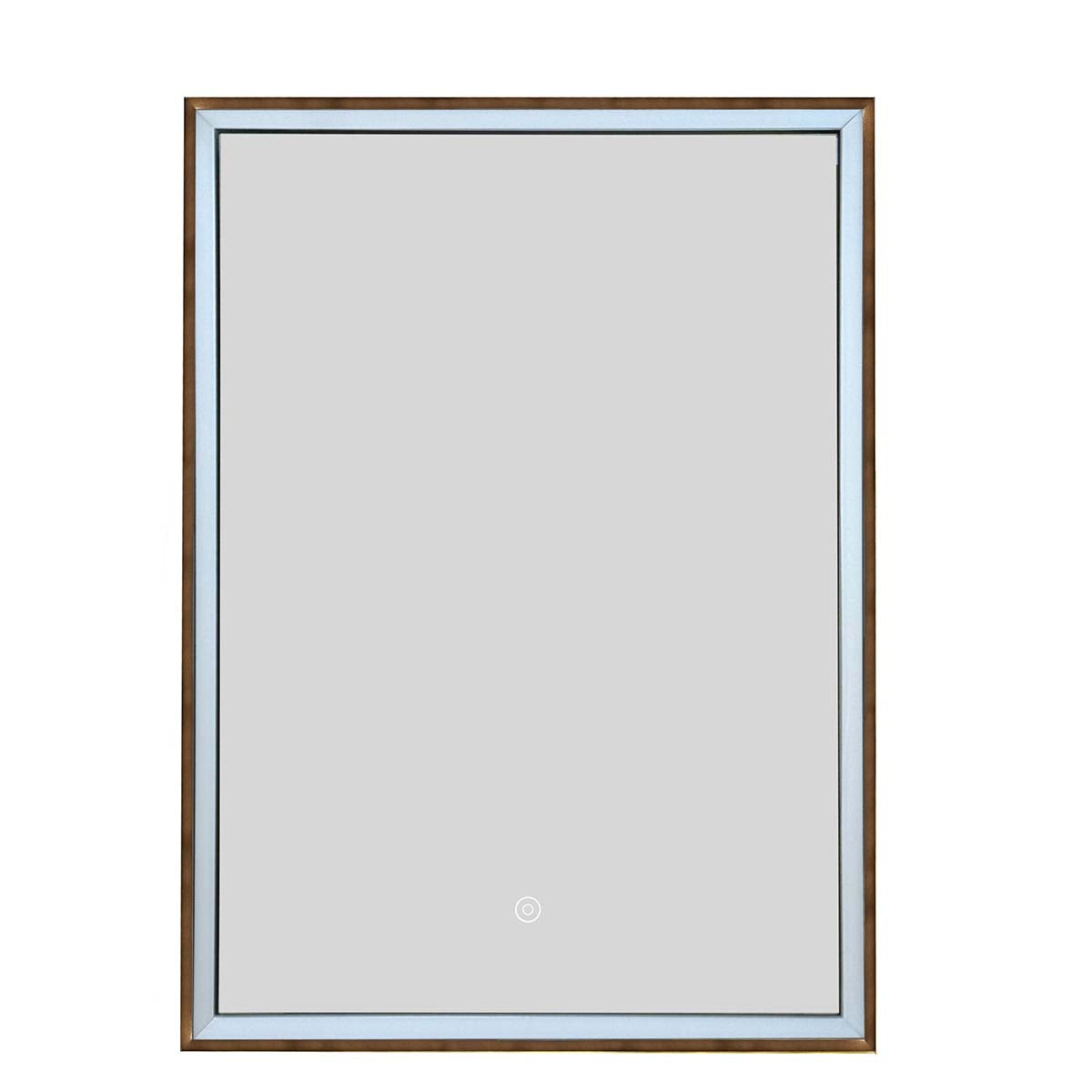 bathroom mirror with single door and LED brushed bronze frame