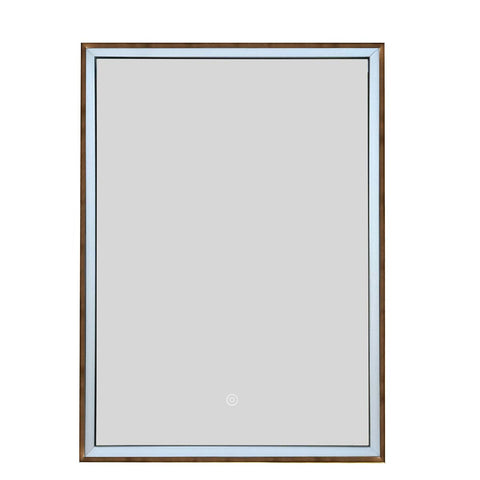 bathroom mirror with single door and LED brushed bronze frame