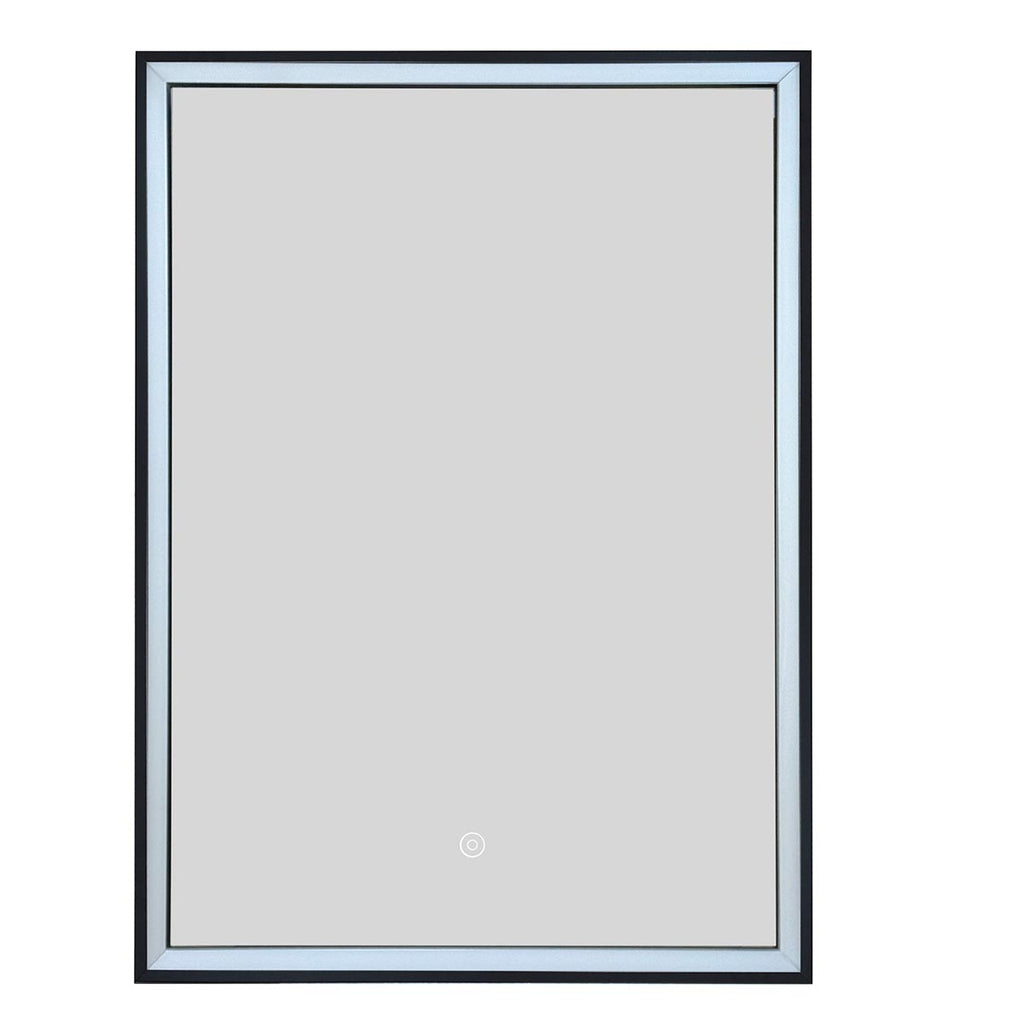 bathroom mirror with single door and LED matt black frame