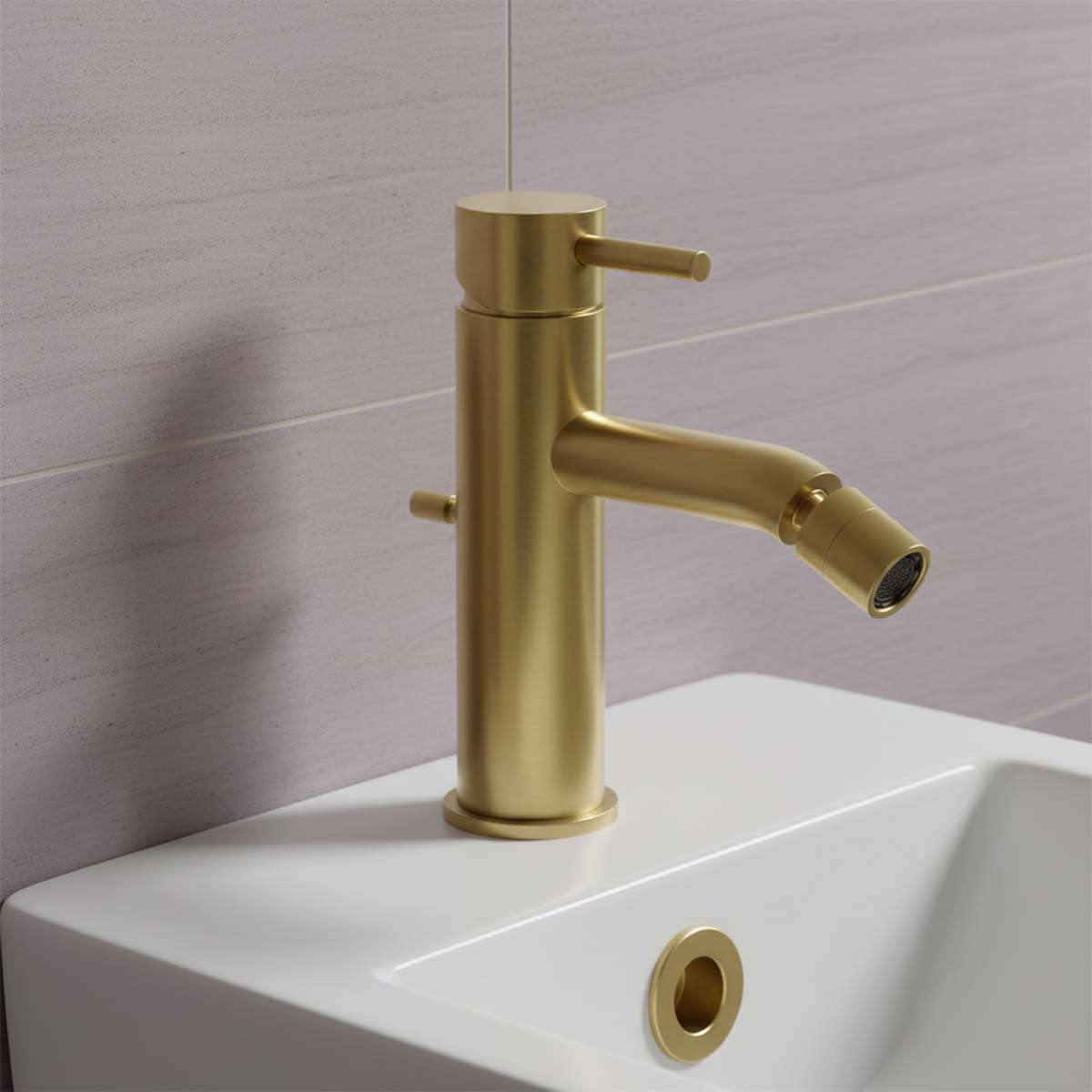 bidet mixer tap with waste - brushed brass 