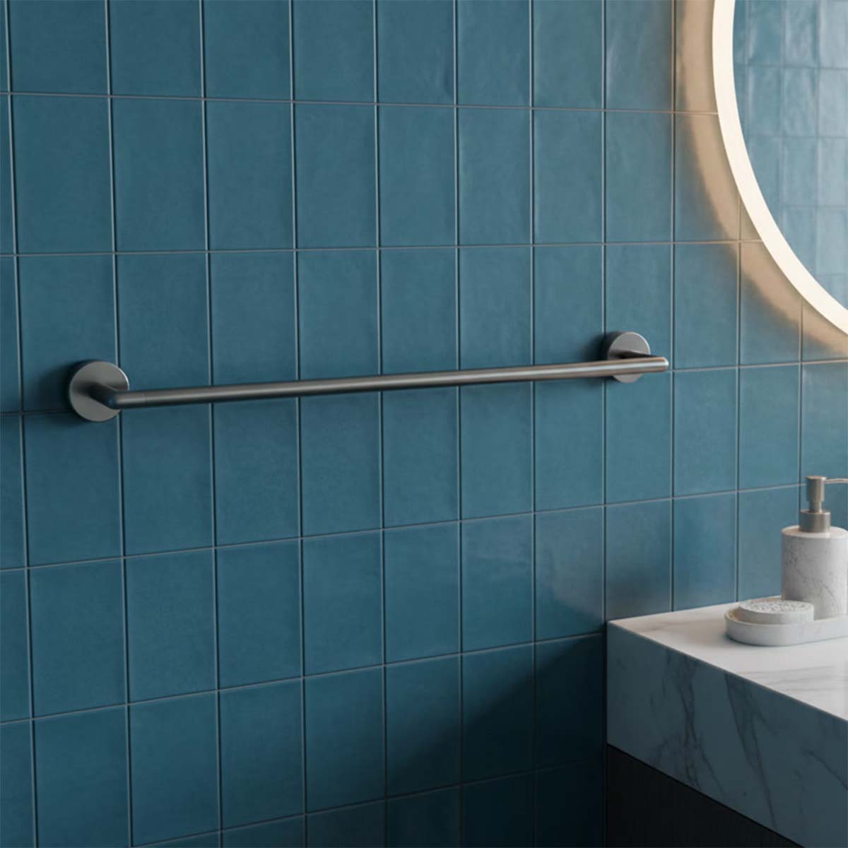 black 600mm towel holder bar - wall mouted