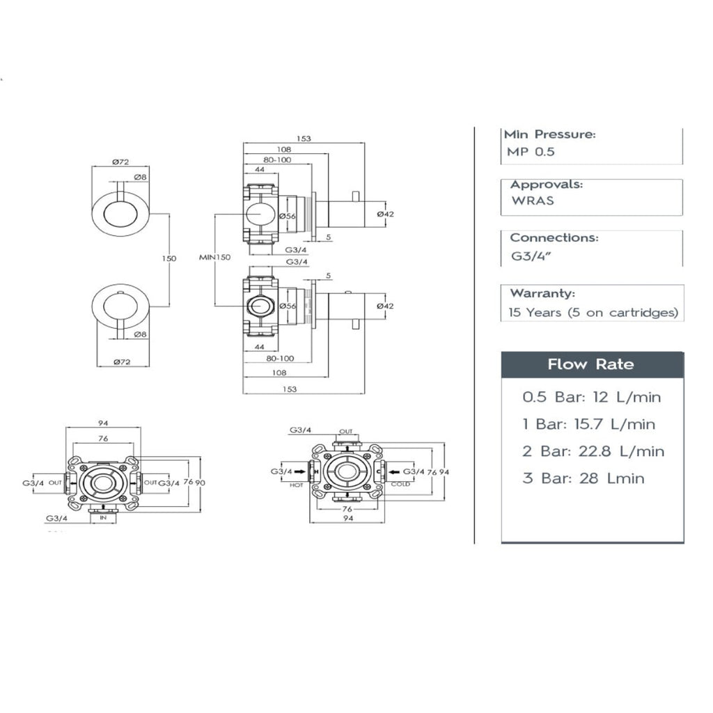 Black 2 Outlet Shower Valve