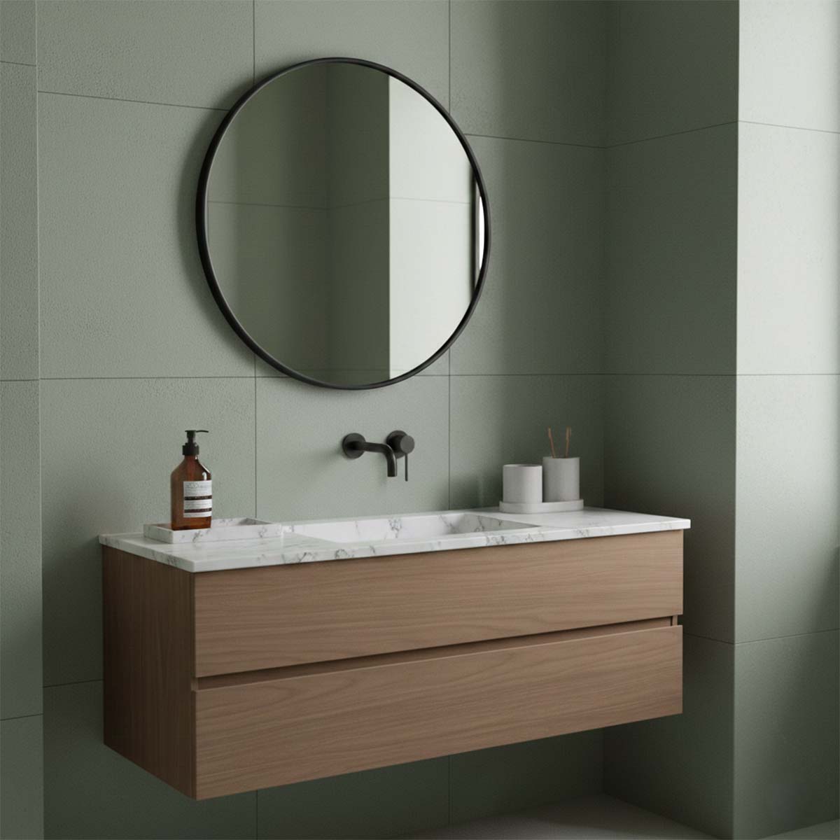 black circle mirror bathroom