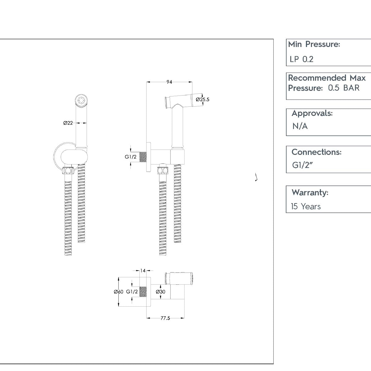 black douche kit with safety valve technical