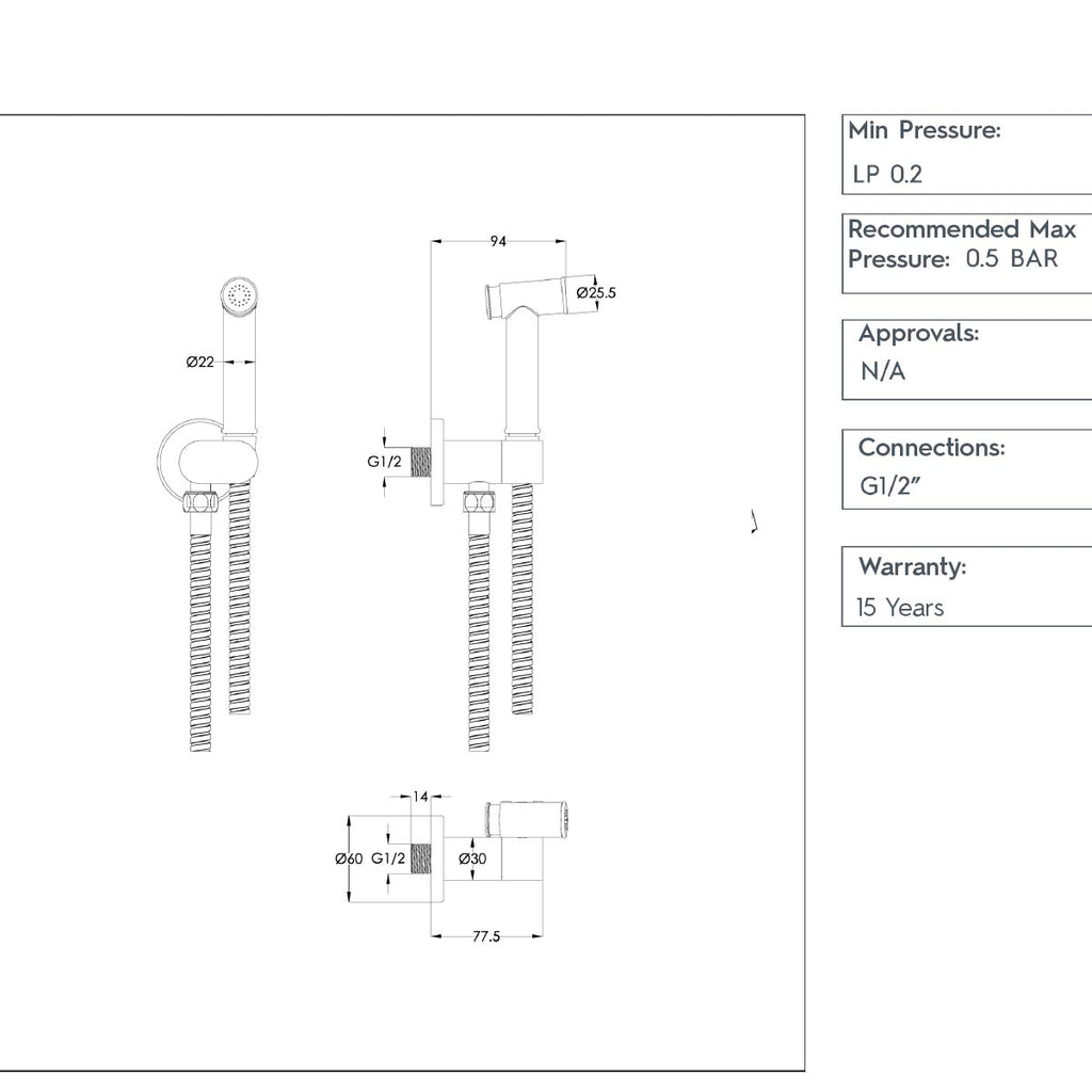 black douche kit with safety valve technical