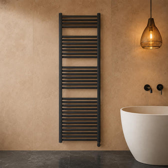 black electric heated towel rail 1600mm x 500mm Main image