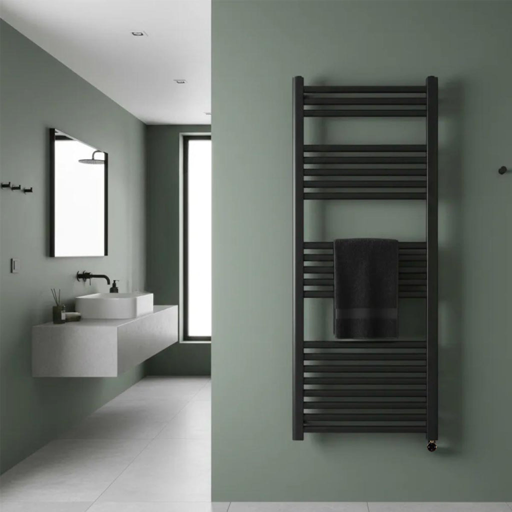 black electric towel rail with thermostat 