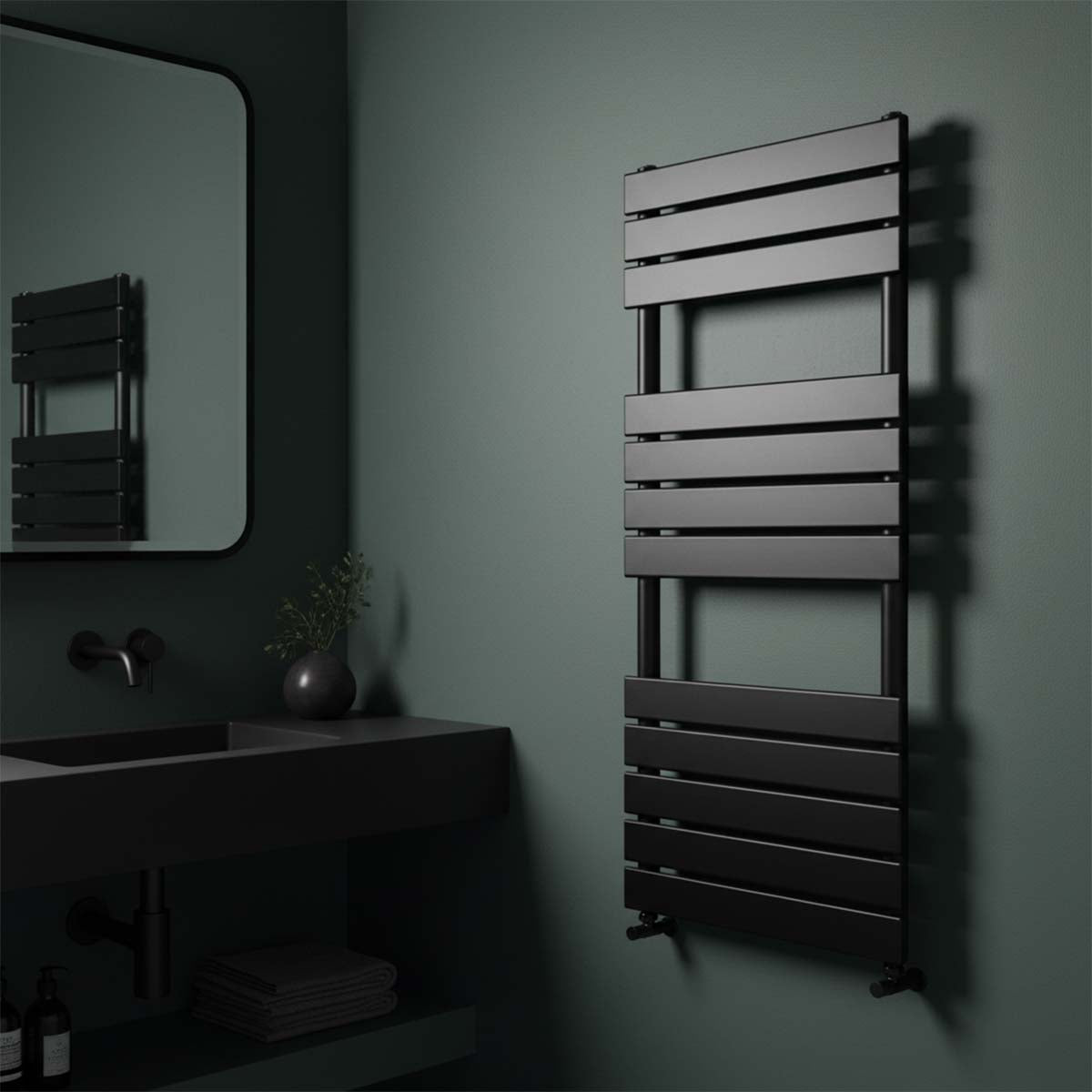 black flat heated towel rail radiator